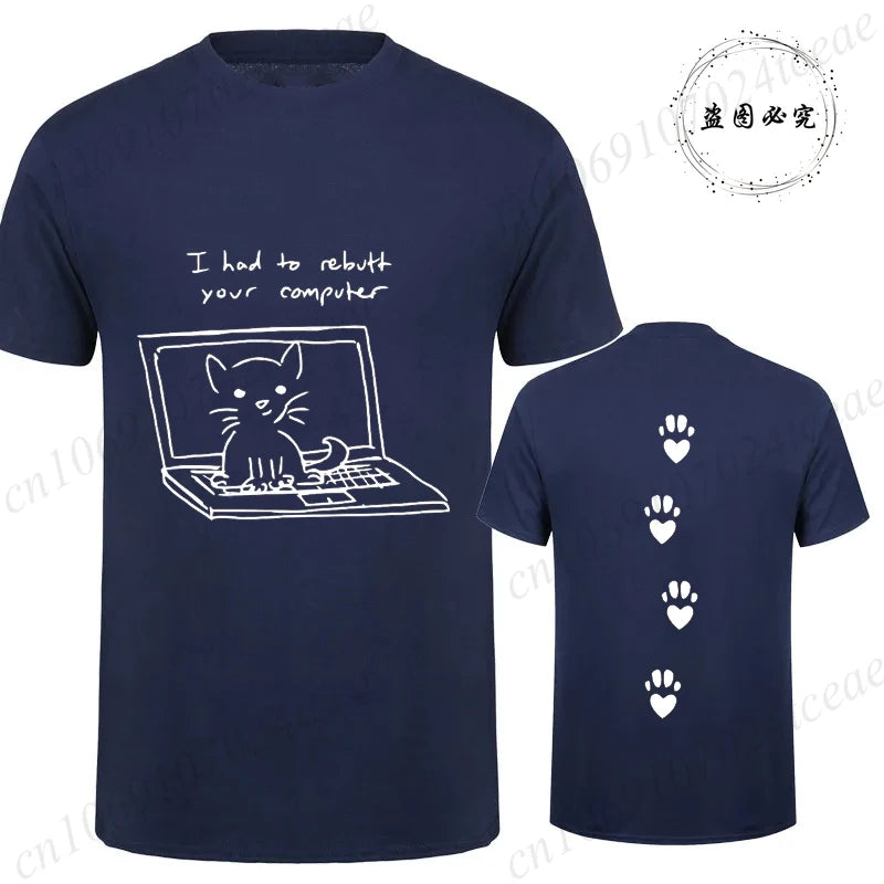Camiseta Unissex Gato Preto Computador Streetwear Casual Oversized Geek