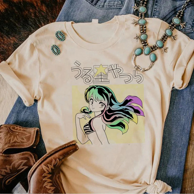 Camiseta Feminina Urusei Yatsura Anime Harajuku Estilo Japonês