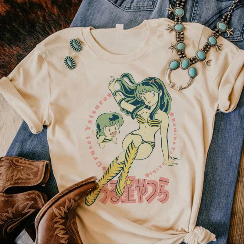 Camiseta Feminina Urusei Yatsura Anime Harajuku Estilo Japonês