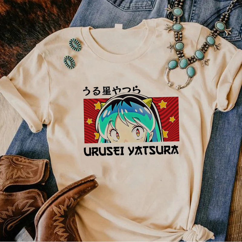 Camiseta Feminina Urusei Yatsura Anime Harajuku Estilo Japonês