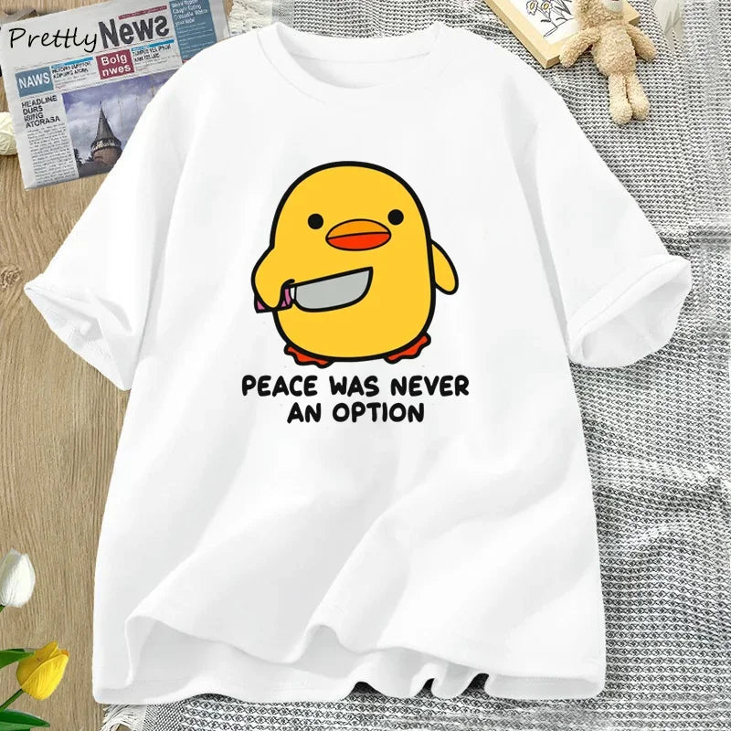 Camiseta Feminina Peace Was Never An Option Ganso Divertida Algodão Oversize