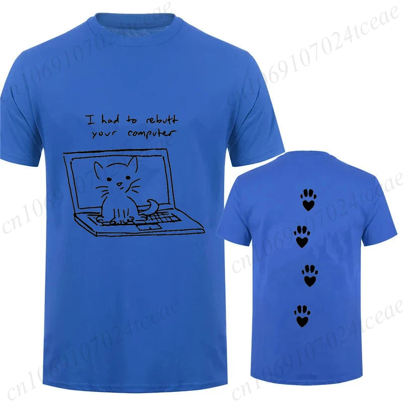 Camiseta Unissex Gato Preto Computador Streetwear Casual Oversized Geek
