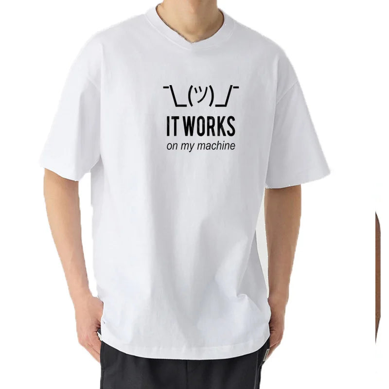Camiseta Masculina Geek It Works on My Machine Divertida Programador Verão