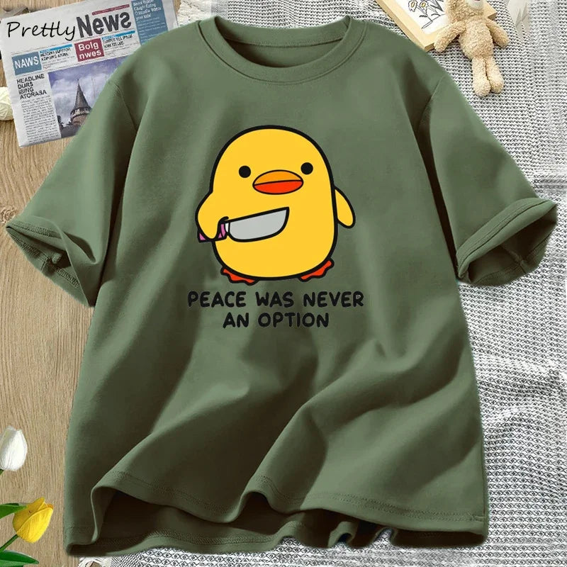 Camiseta Feminina Peace Was Never An Option Ganso Divertida Algodão Oversize