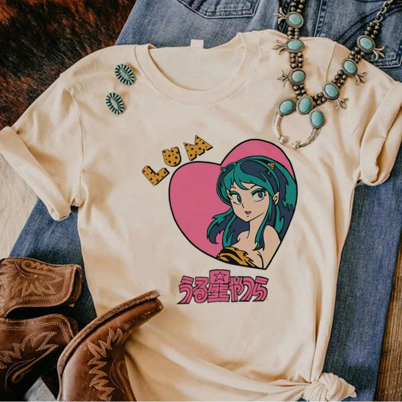 Camiseta Feminina Urusei Yatsura Anime Harajuku Estilo Japonês
