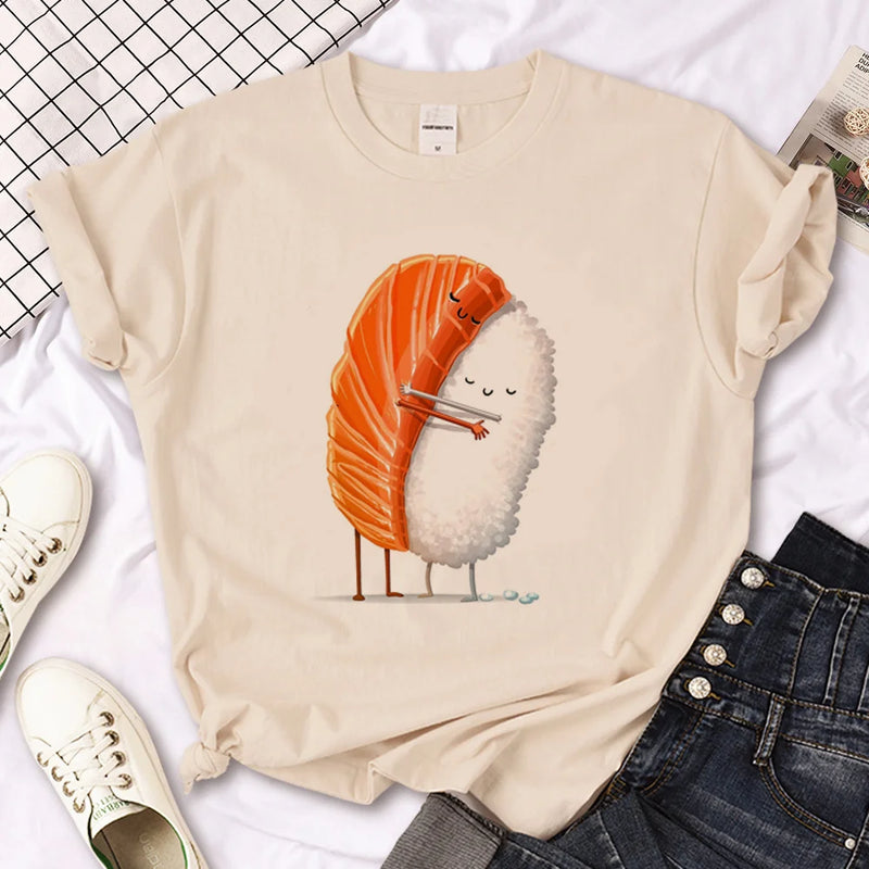Camiseta Feminina Sushi Manga Harajuku Streetwear Divertida