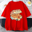 Camiseta Feminina Kawaii Kitten Nuggets – 100% Algodão, Manga Curta, Estilo Streetwear