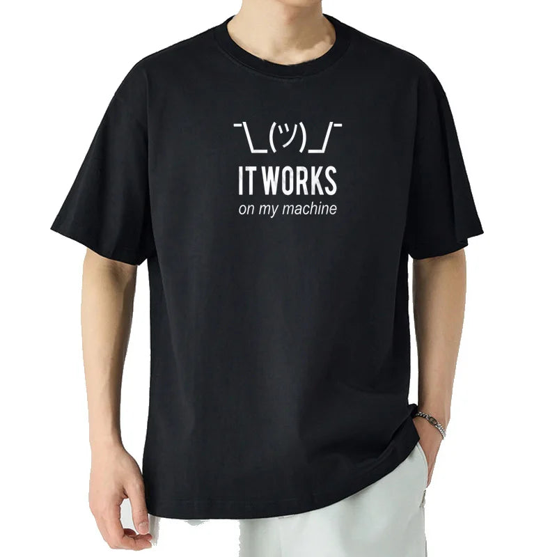 Camiseta Masculina Geek It Works on My Machine Divertida Programador Verão