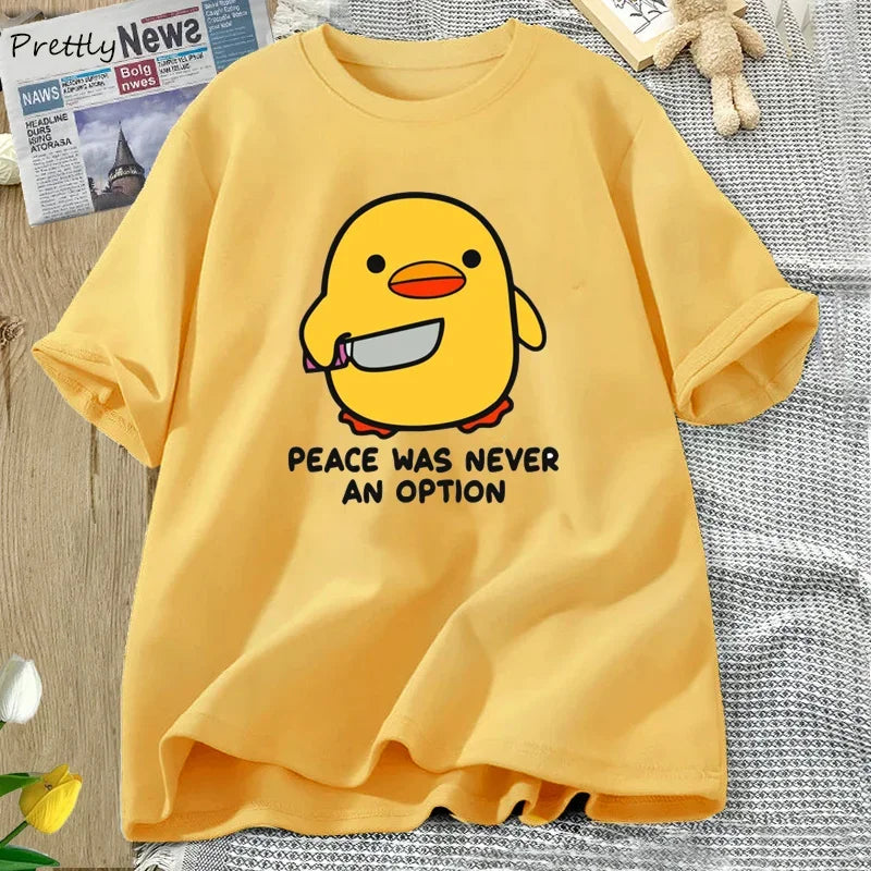 Camiseta Feminina Peace Was Never An Option Ganso Divertida Algodão Oversize