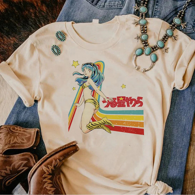 Camiseta Feminina Urusei Yatsura Anime Harajuku Estilo Japonês