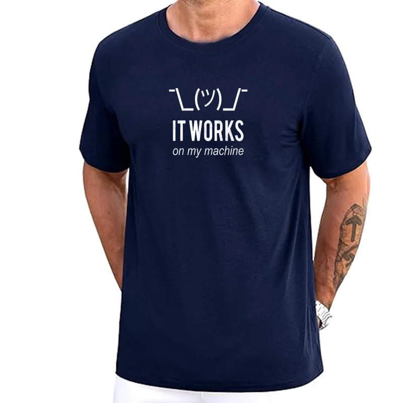 Camiseta Masculina Geek It Works on My Machine Divertida Programador Verão