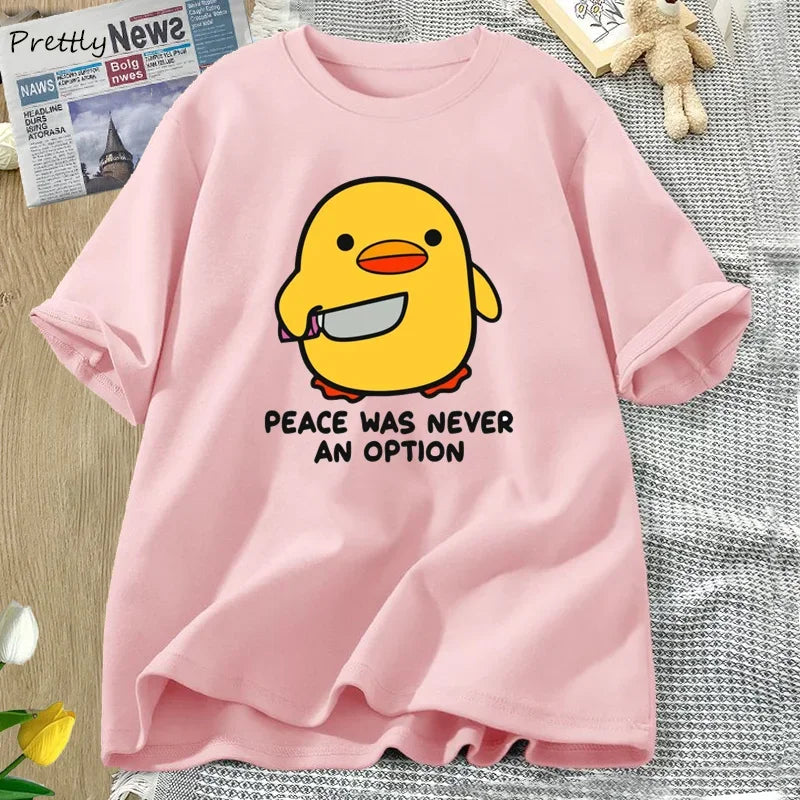 Camiseta Feminina Peace Was Never An Option Ganso Divertida Algodão Oversize