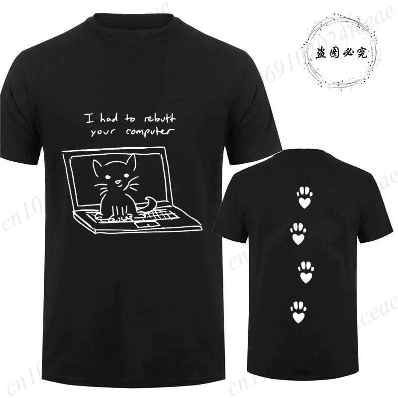 Camiseta Unissex Gato Preto Computador Streetwear Casual Oversized Geek