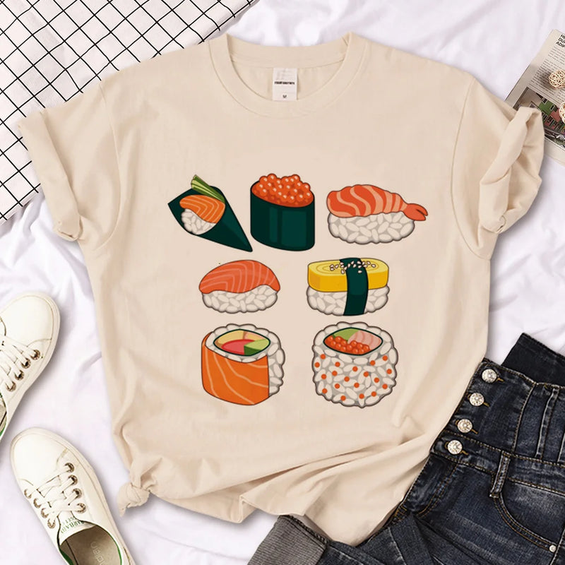 Camiseta Feminina Sushi Manga Harajuku Streetwear Divertida
