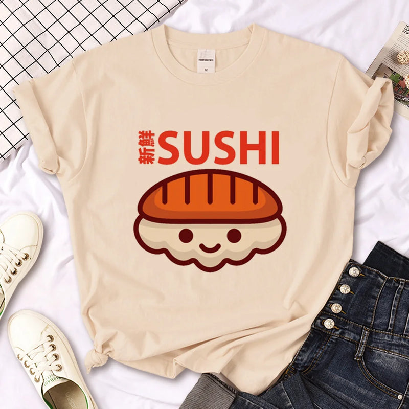 Camiseta Feminina Sushi Manga Harajuku Streetwear Divertida