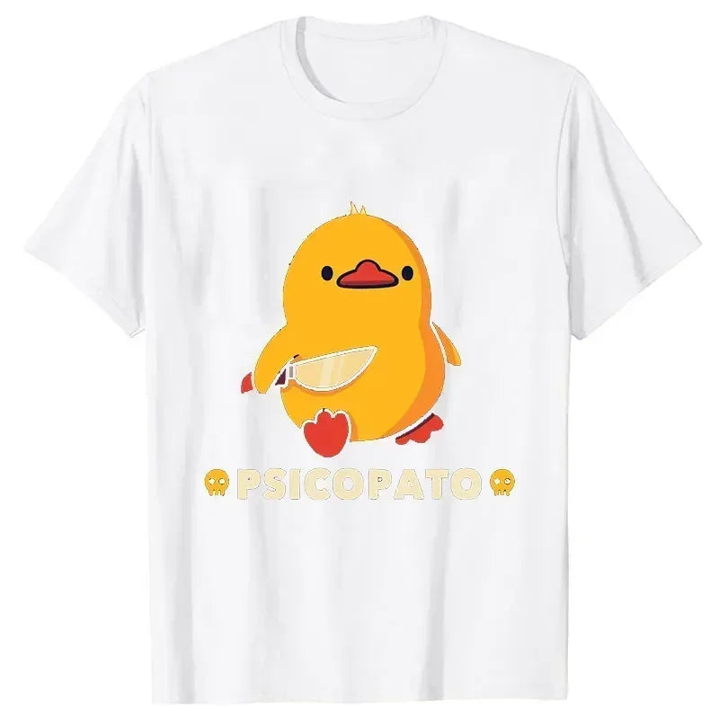 Camiseta Feminina Verão Estampa Pato com Faca – Estilo Y2K, Divertida e Estética
