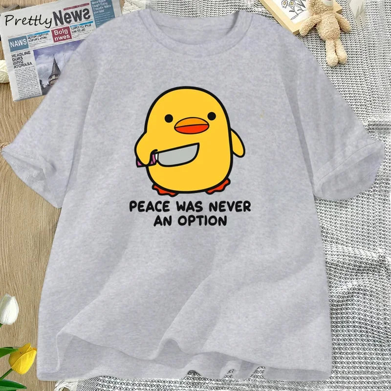 Camiseta Feminina Peace Was Never An Option Ganso Divertida Algodão Oversize