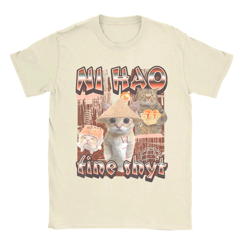 Camiseta Meme Gato “Ni Hao Fine Shyt”