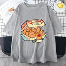 Camiseta Feminina Kawaii Kitten Nuggets – 100% Algodão, Manga Curta, Estilo Streetwear