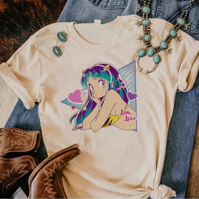 Camiseta Feminina Urusei Yatsura Anime Harajuku Estilo Japonês