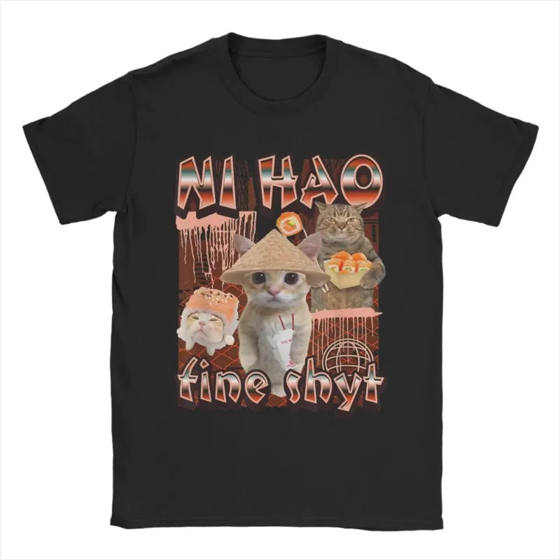Camiseta Meme Gato “Ni Hao Fine Shyt”
