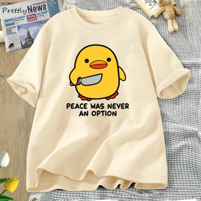 Camiseta Feminina Peace Was Never An Option Ganso Divertida Algodão Oversize