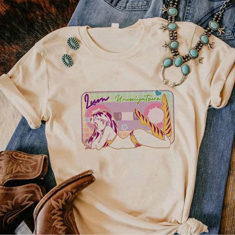 Camiseta Feminina Urusei Yatsura Anime Harajuku Estilo Japonês