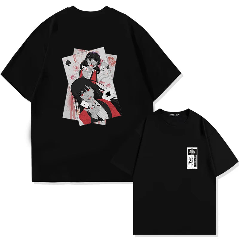 Camiseta Unissex Kakegurui Anime Anos 90 Casual Manga Curta Streetwear