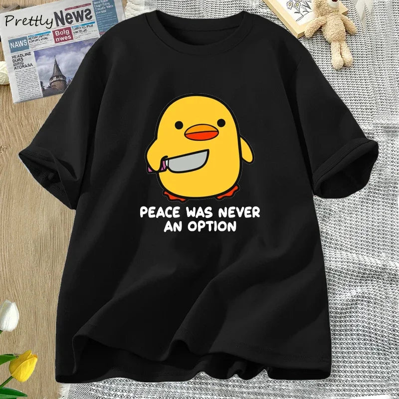 Camiseta Feminina Peace Was Never An Option Ganso Divertida Algodão Oversize
