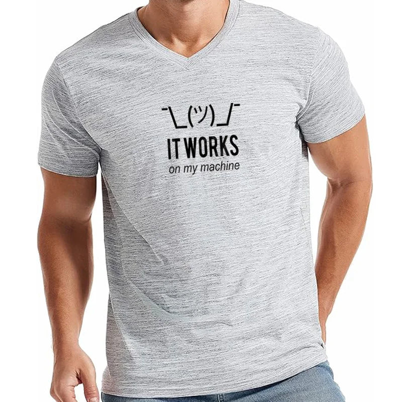 Camiseta Masculina Geek It Works on My Machine Divertida Programador Verão
