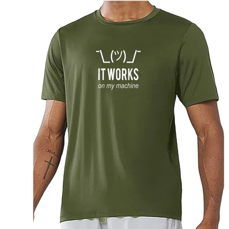 Camiseta Masculina Geek It Works on My Machine Divertida Programador Verão