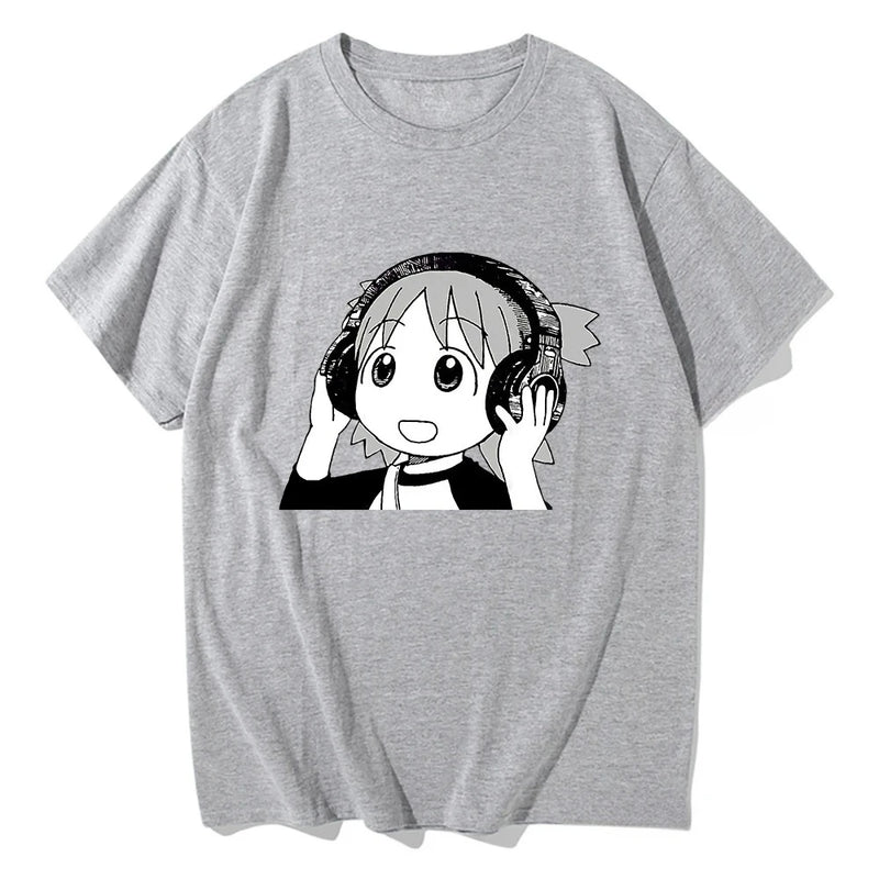 Camiseta Unissex Anime Azumanga Daioh Yotsuba Fones Casual Kawaii