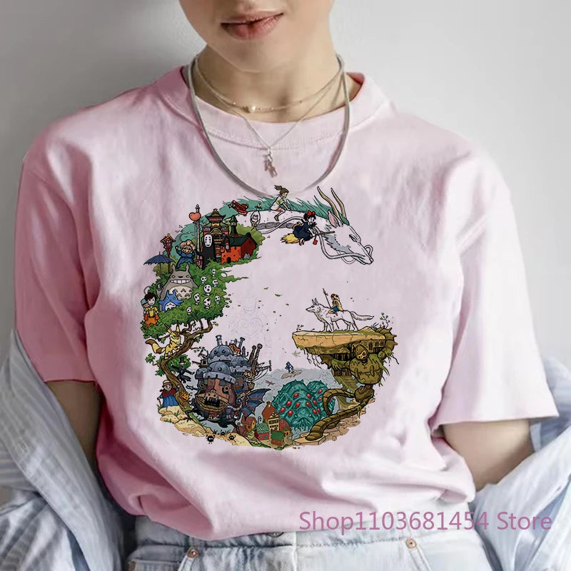 Camiseta Feminina Anime Japonês Dragão Estampa Verão Harajuku Casual