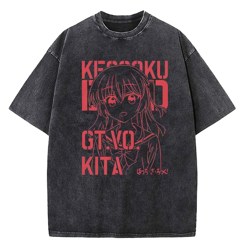 Camiseta Masculina Vintage Anime Bocchi The Rock Banda Algodão Manga Curta