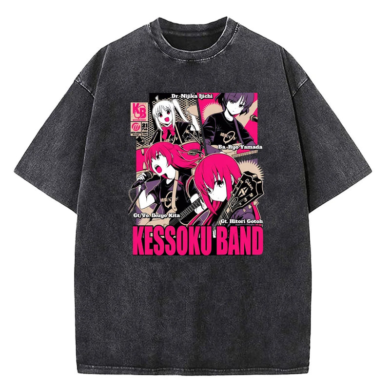 Camiseta Masculina Vintage Anime Bocchi The Rock Banda Algodão Manga Curta