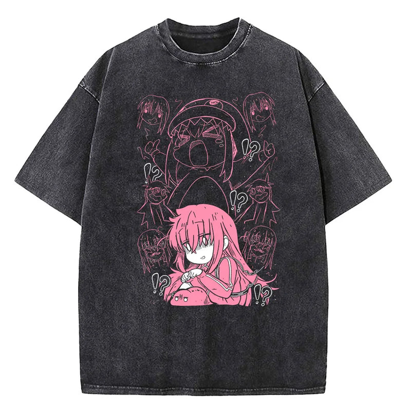 Camiseta Masculina Vintage Anime Bocchi The Rock Banda Algodão Manga Curta