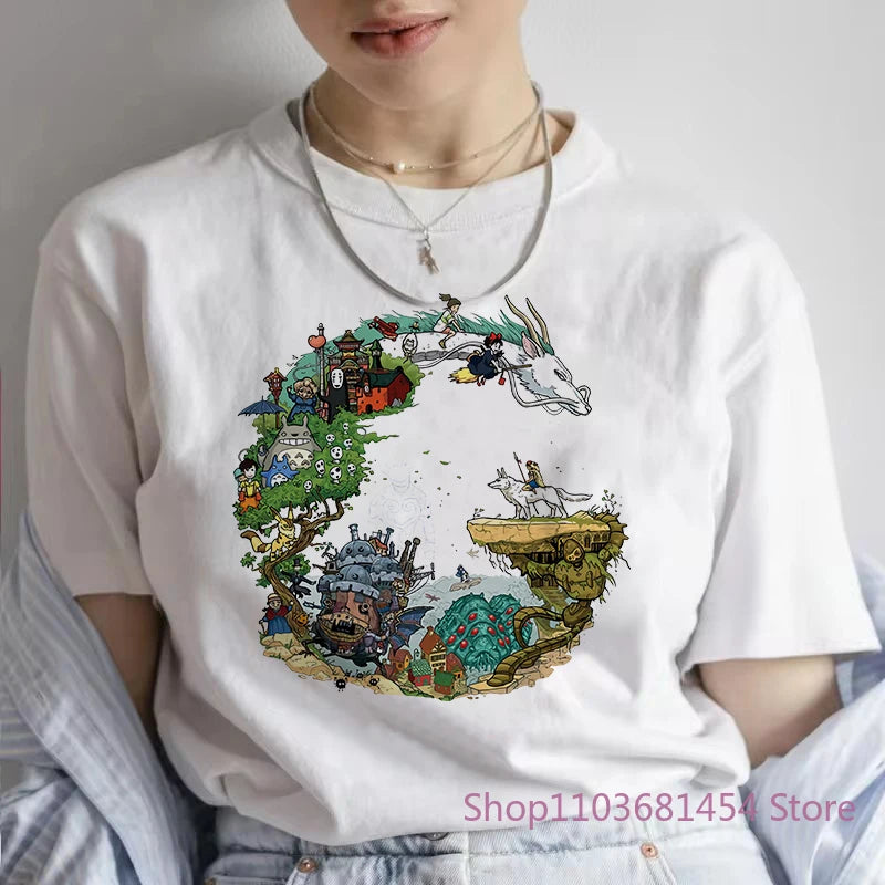 Camiseta Feminina Anime Japonês Dragão Estampa Verão Harajuku Casual