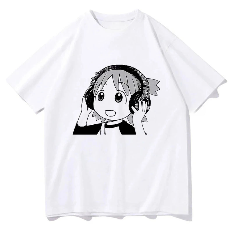 Camiseta Unissex Anime Azumanga Daioh Yotsuba Fones Casual Kawaii