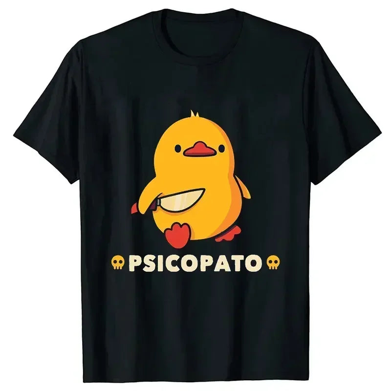 Camiseta Feminina Verão Estampa Pato com Faca – Estilo Y2K, Divertida e Estética