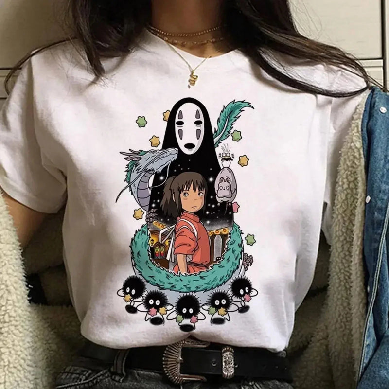 Camiseta Feminina Verão Casual Anime Japonês Harajuku Fofa