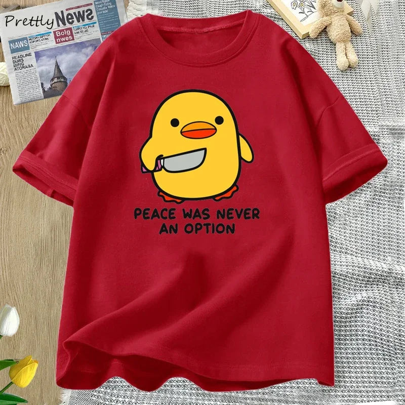 Camiseta Feminina Peace Was Never An Option Ganso Divertida Algodão Oversize