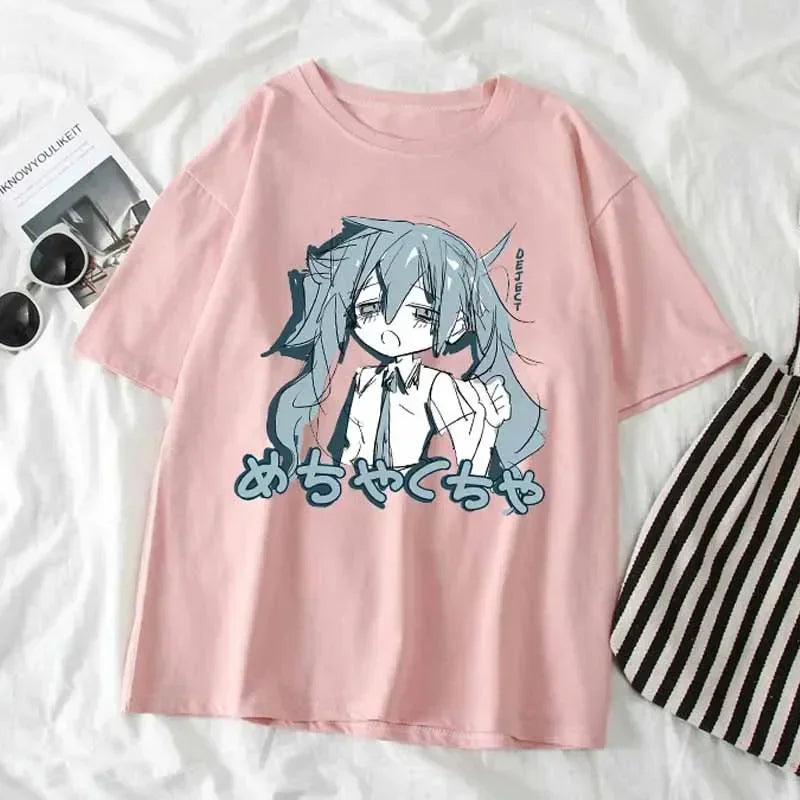 Camiseta Feminina Y2K Anime Japonesa – Estilo Harajuku, Oversized, Casual