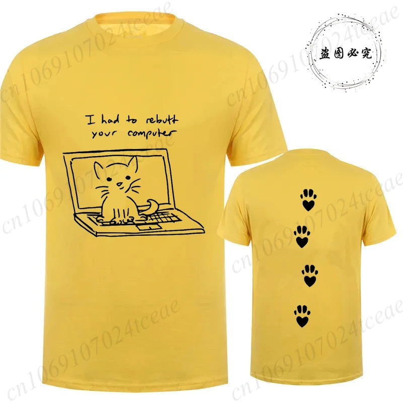 Camiseta Unissex Gato Preto Computador Streetwear Casual Oversized Geek