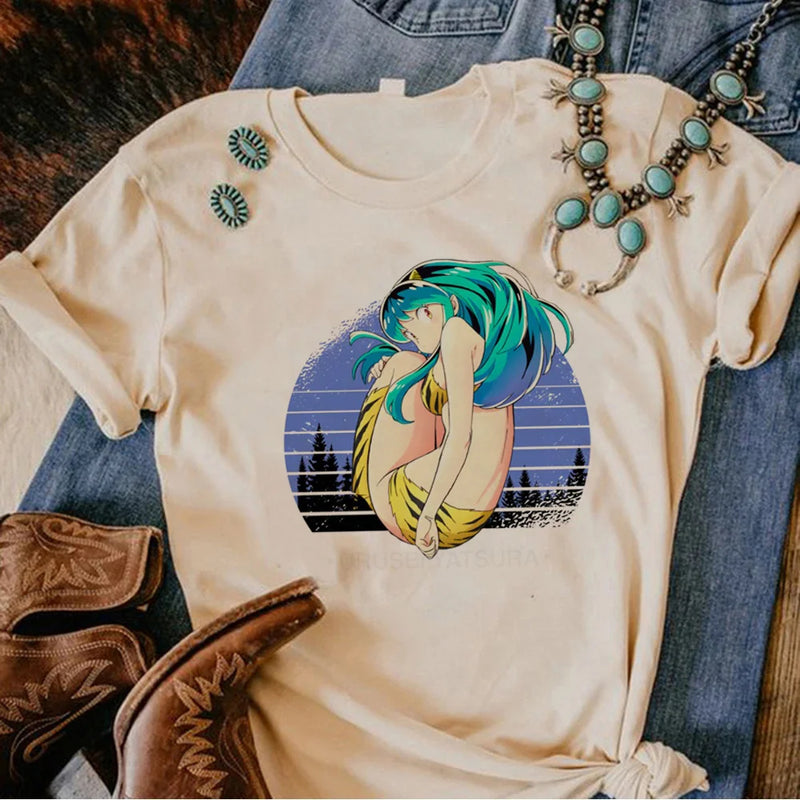Camiseta Feminina Urusei Yatsura Anime Harajuku Estilo Japonês