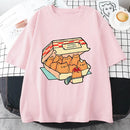 Camiseta Feminina Kawaii Kitten Nuggets – 100% Algodão, Manga Curta, Estilo Streetwear