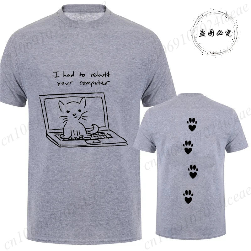 Camiseta Unissex Gato Preto Computador Streetwear Casual Oversized Geek