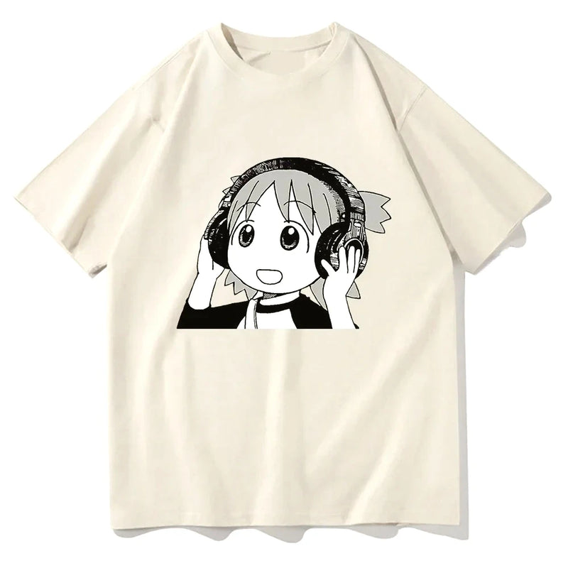 Camiseta Unissex Anime Azumanga Daioh Yotsuba Fones Casual Kawaii