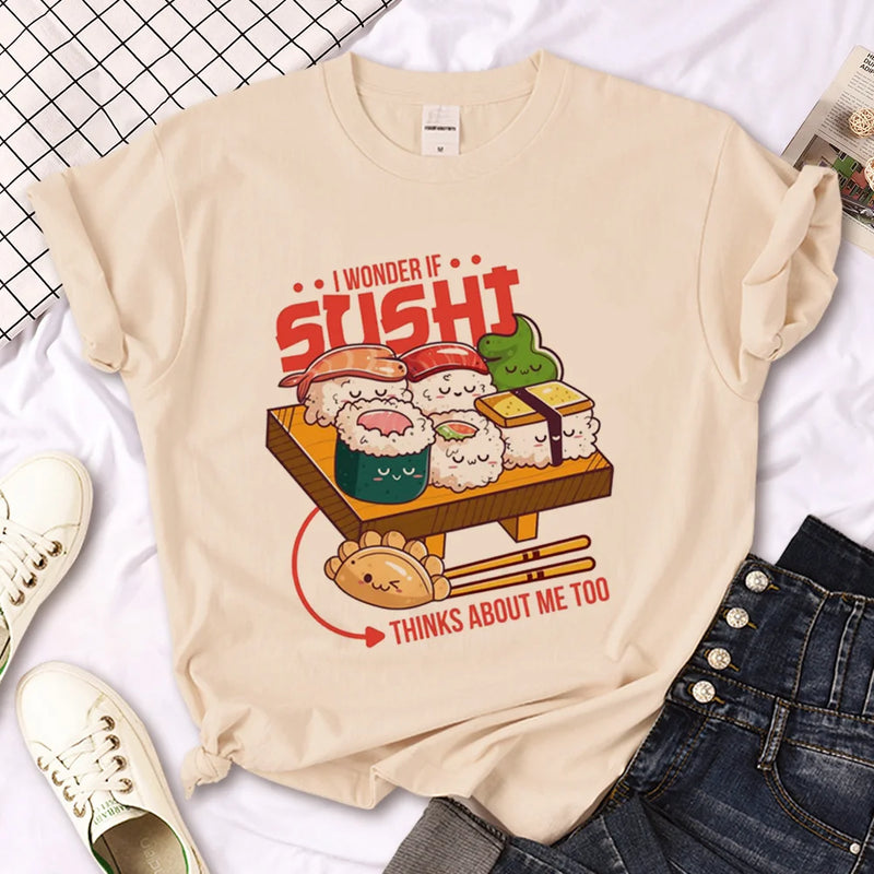 Camiseta Feminina Sushi Manga Harajuku Streetwear Divertida