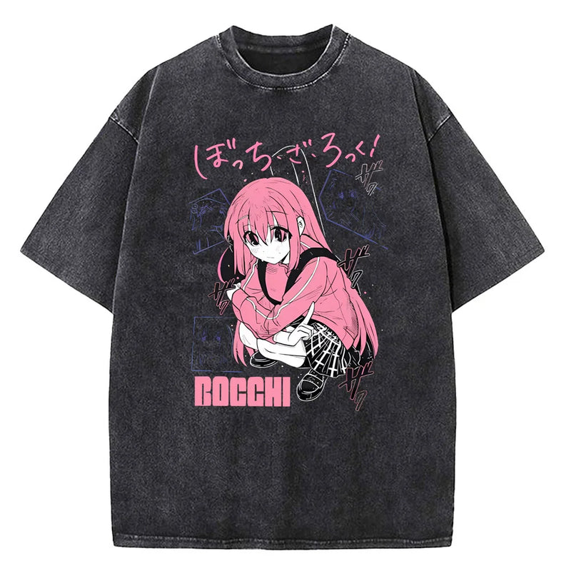 Camiseta Masculina Vintage Anime Bocchi The Rock Banda Algodão Manga Curta